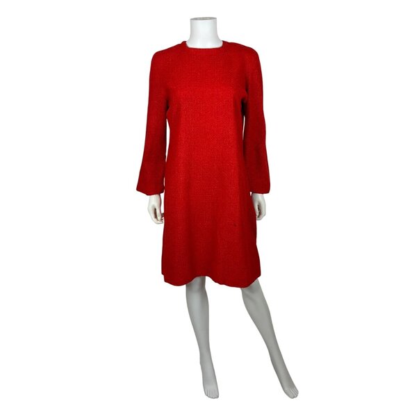 Unbranded Dresses & Skirts - Vintage 70s Tweed Dress Womens Large Long Bell Sleeves Red Orange Woven Mini